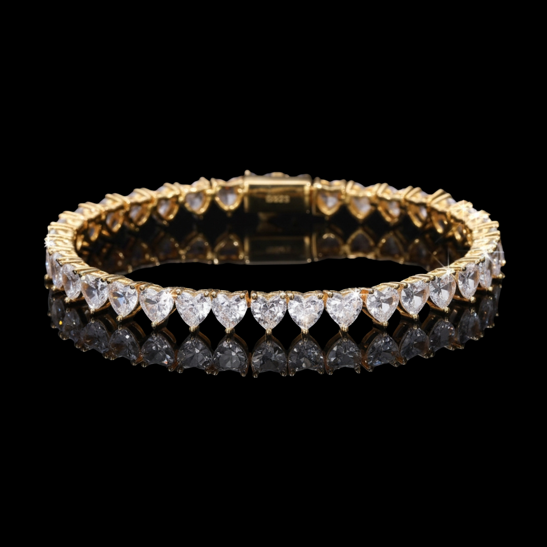 VALENTINES ICE VVS1 18K Gold Hearts Tennis