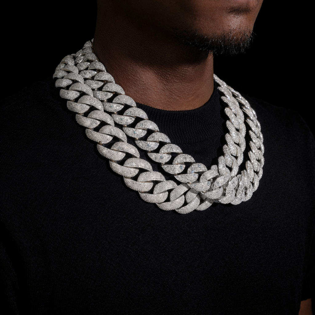 BIG ROYALS ICE VVS1 925 Silver Cuban