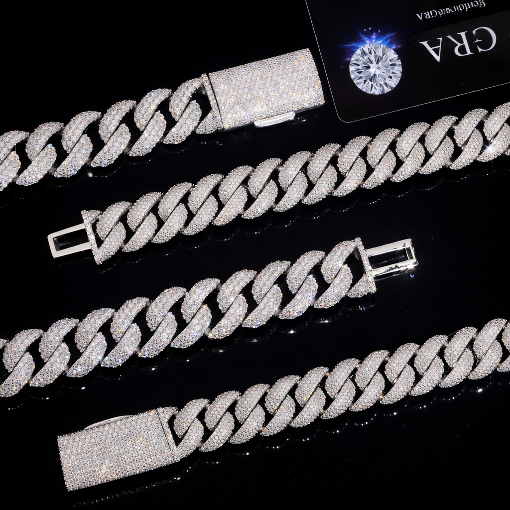 BIG ROYALS ICE VVS1 925 Silver Cuban