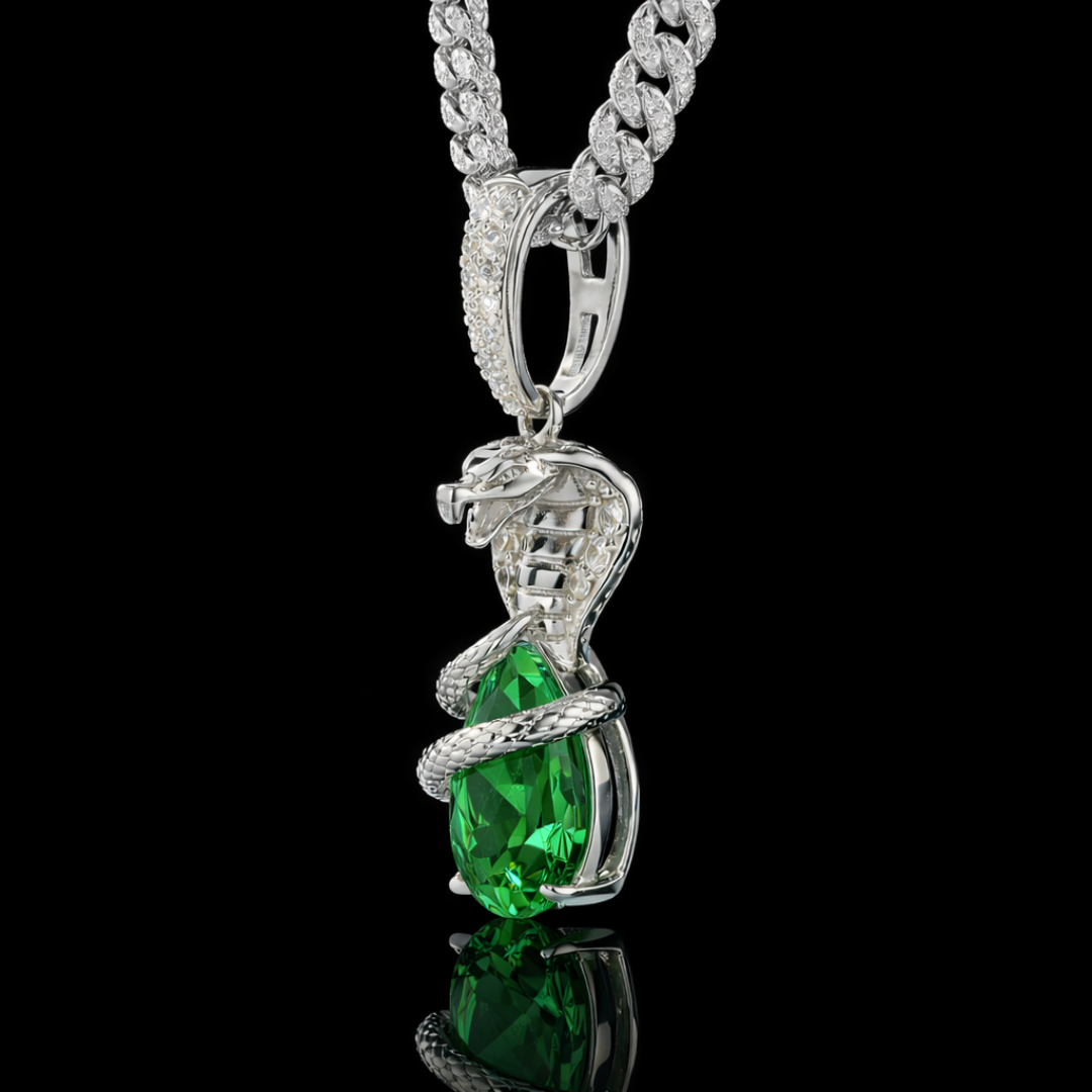 SERPENT OF ICE Green VVS1 18K White Gold Pendant