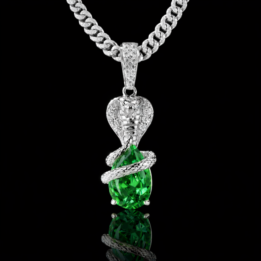 SERPENT OF ICE Green VVS1 18K White Gold Pendant