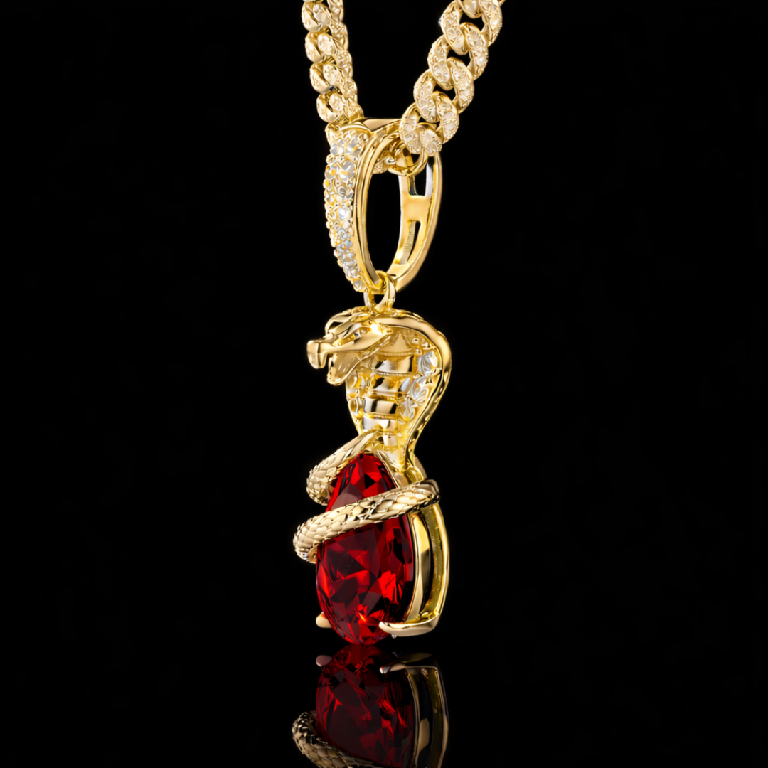 SERPENT OF ICE Red VVS1 18K Gold Pendant